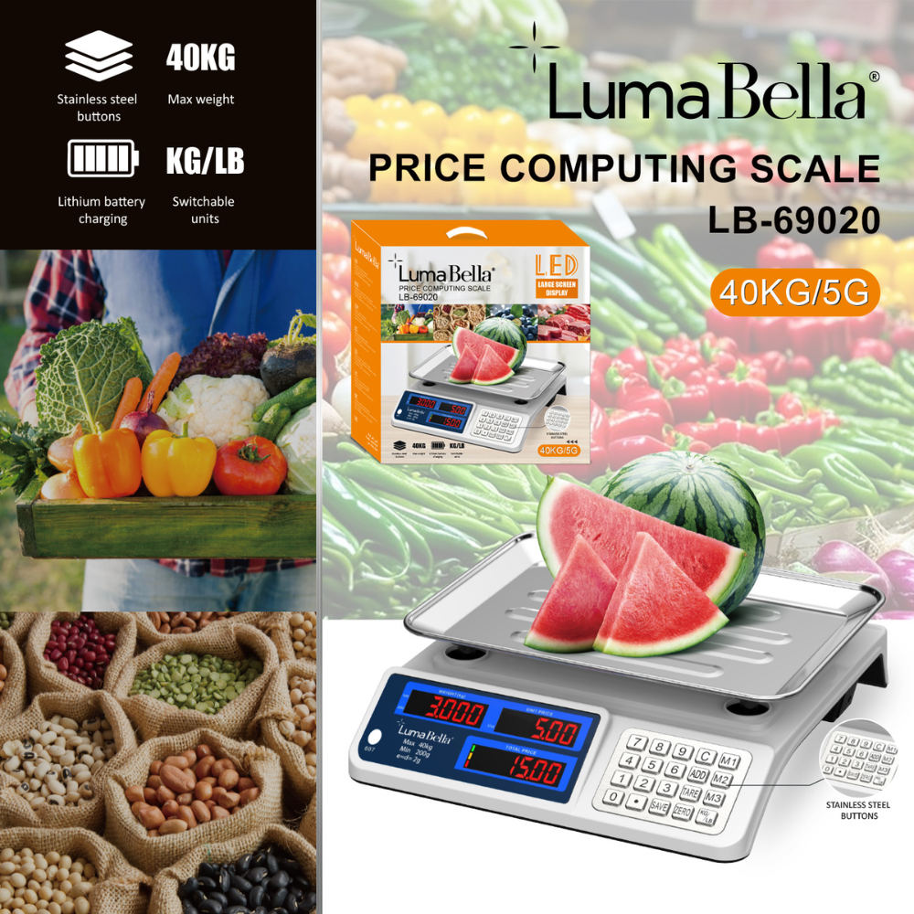 Cân tính tiền điện tử Lumabell LB-69020 loại 5g-40kg, tính tiền bán hàng nông sản, thực phẩm chính xác dễ dàng - DELIYA HÀNG CHÍNH HÃNG