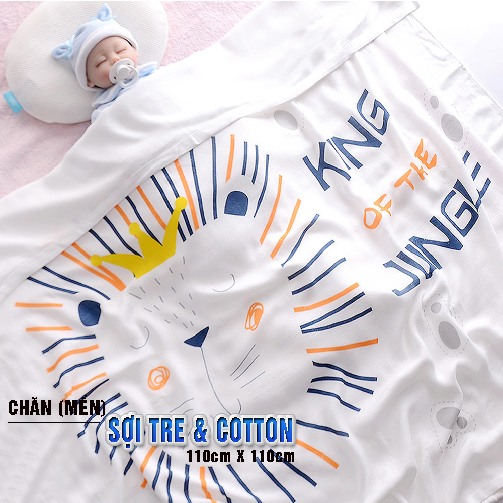 Chăn (mền) đũi cho bé từ sơ sinh đến tiểu học chất liệu sợi tre thiên nhiên và sợi Cotton, loại siêu mềm mịn, KT: 110x110cm, Bamboo Home - hàng chính hãng BBH