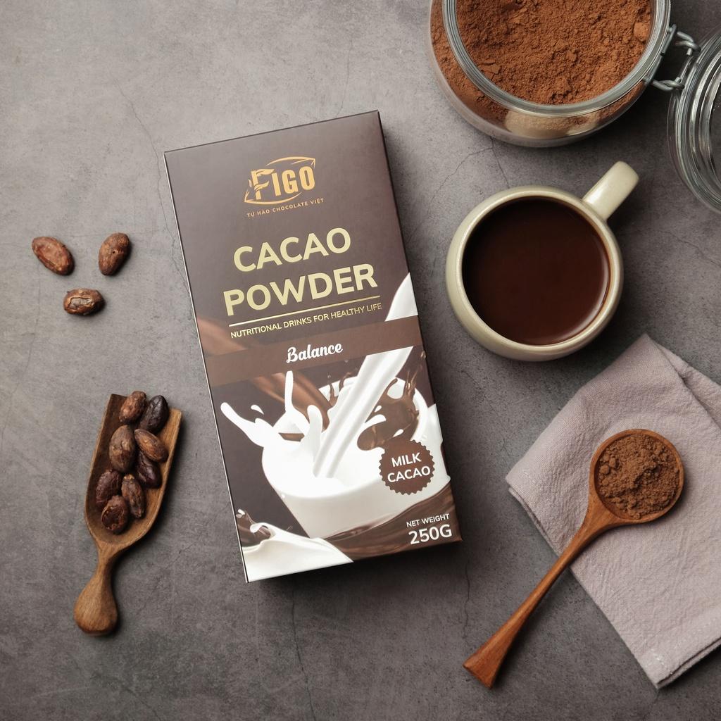 Combo Bột cacao nguyên chất không đường 250g+ Socola sữa 20gram 4 hộp mix nhiều vị FIGO, đồ ăn vặt ngon văn phòng