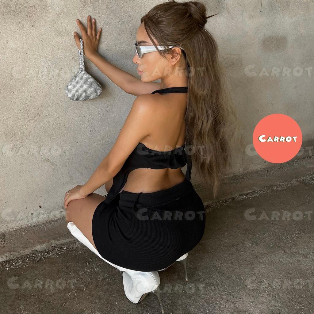 Set áo croptop nữ thiết kế sexy carrotxinhdep chân váy ôm body co gĩan đi chơi đi du lịch giá rẻ hình thật