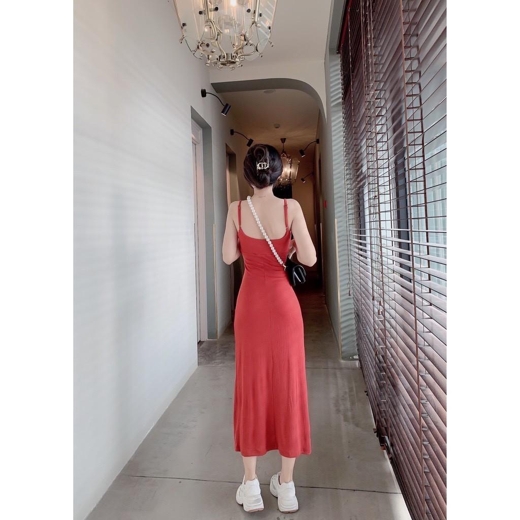 Đầm lụa xẻ 2 dây - Carotshop