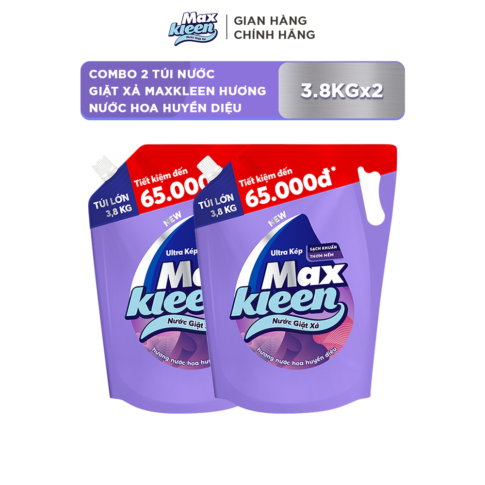 Combo 2 Túi nước giặt xả Maxkleen Hương Huyền Diệu 3.8kg/túi 