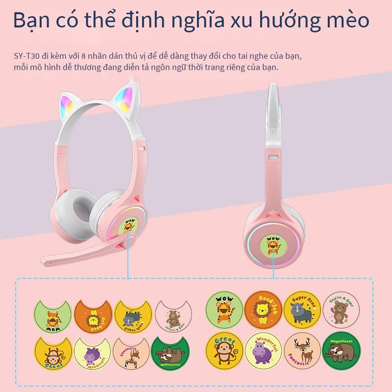 Giá thấp nhất tai nghe trẻ em mới tai nghe máy tính gắn trên đầu tai mèo trò chơi cuộc gọi tai nghe lớp học trực tuyến miễn phí miếng dán dễ thương