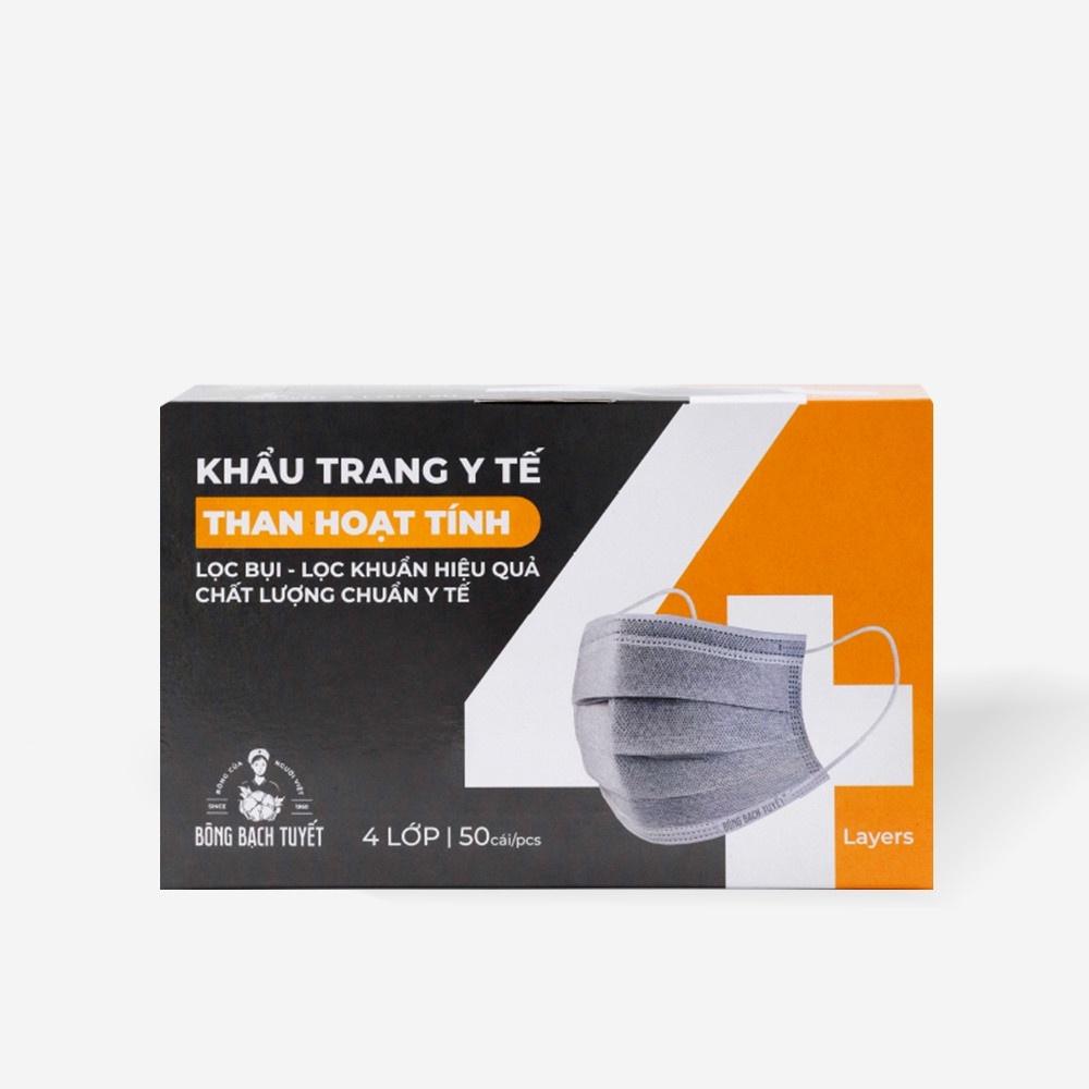 Combo 3 Hộp Khẩu trang Bông Bạch Tuyết than hoạt tính 4 lớp TẶNG 1 KHĂN MẶT COTTON