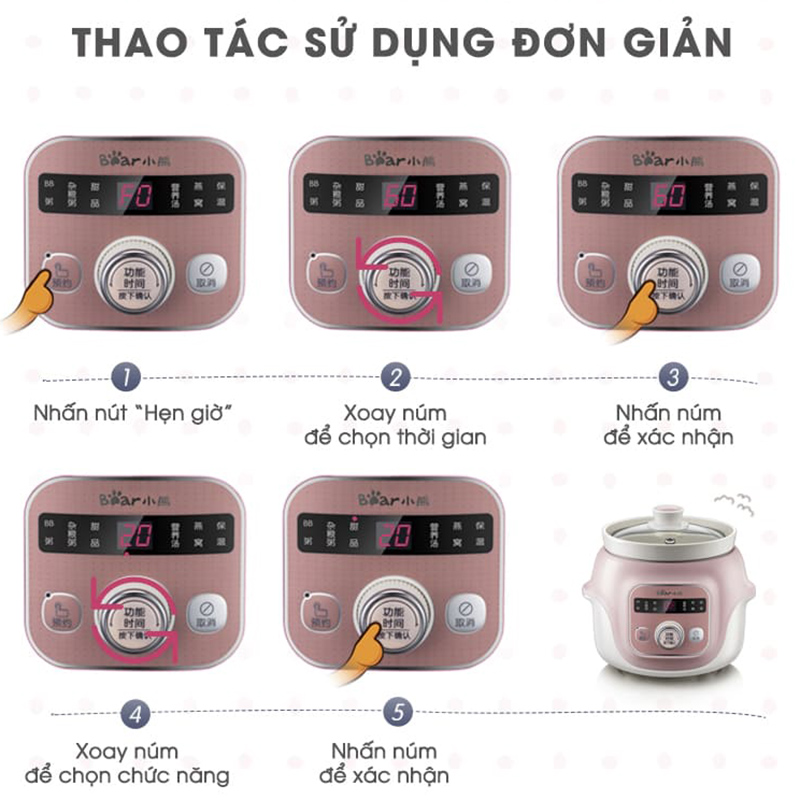 Nồi Nấu Chậm 1 Lít Bear DDG-D10B1S - Hàng Chính Hãng