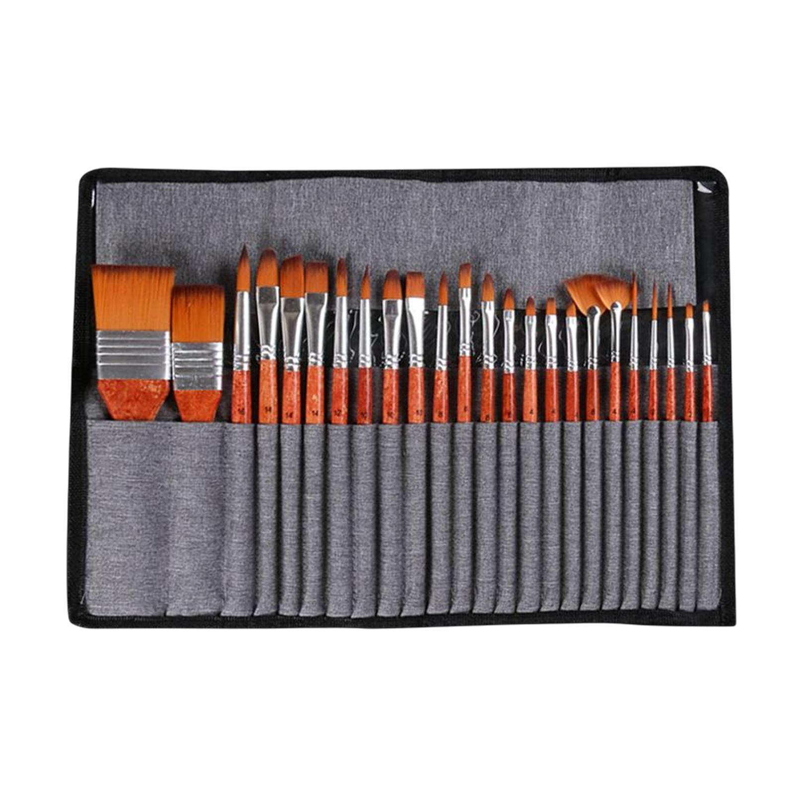 24Pcs Artist Paint Brushes, Wood Handle with Storage Case Paint Brush Pen Set Body Paint Tools Painting Brushes for Body Face Beginner Pros
