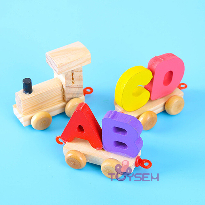Đồ chơi gỗ thông minh đoàn tàu xe lửa kéo dài 26 chữ cái - Bảng chữ cái cho bé tập học - Đồ chơi giáo dục - Quà tặng sinh nhật cho bé