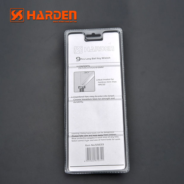 Bộ Lục Giác Đầu Bi 09 Chi Tiết HARDEN 540609 Loại Dài, Hàng Chính Hãng, Được Làm Từ Chất Liệu Thép Chrome Vanadium, Độ Cứng Cao. Sản Phẩm Đựng Trong Vỉ Nhựa Tiện Lợi Và Bền Đẹp. Thông số kỹ thuật : 1,5、2、2,5、3、4、5、6、8、10mm