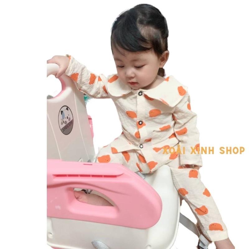 bộ pizama đũi xốp đồ tay dài bộ ngủ thu đông cho bé gái từ 8-20kg