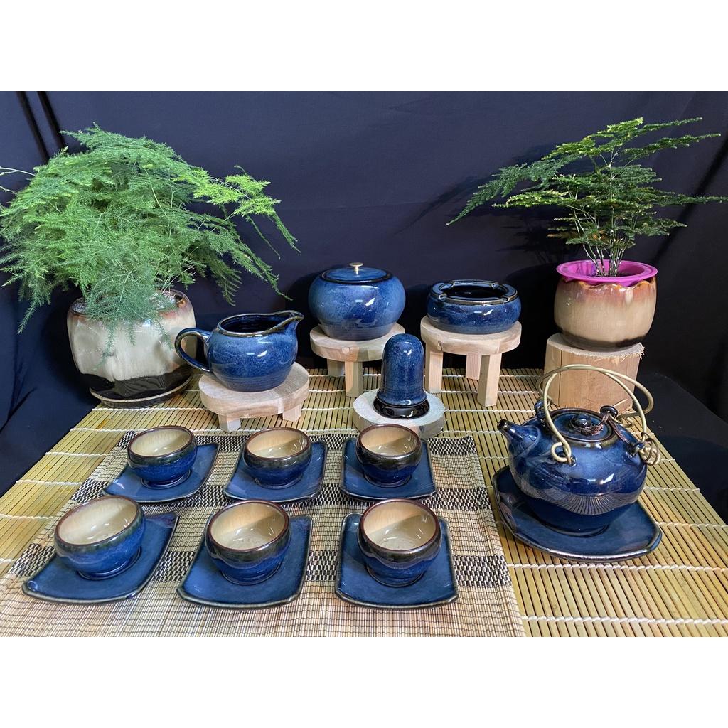 Bộ ấm chén hình quả lê men hỏa biến - Gốm Bát Tràng - Làng Gốm