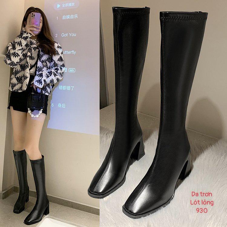 Bốt đùi nữ da trơn lót lông 8 phân (mã 930-bốt đùi