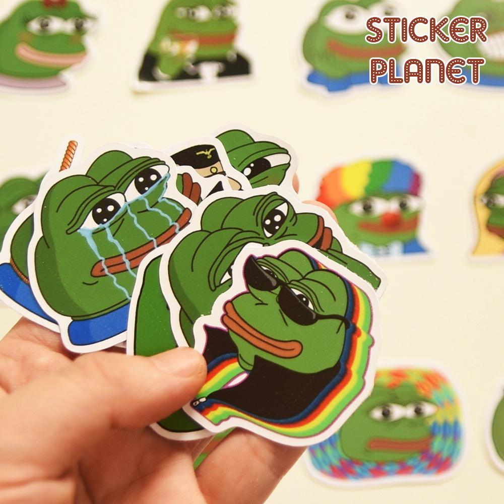 Sticker meme ếch hài hước trang trí mũ bảo hiểm, laptop, điện thoại, đàn, ván trượt