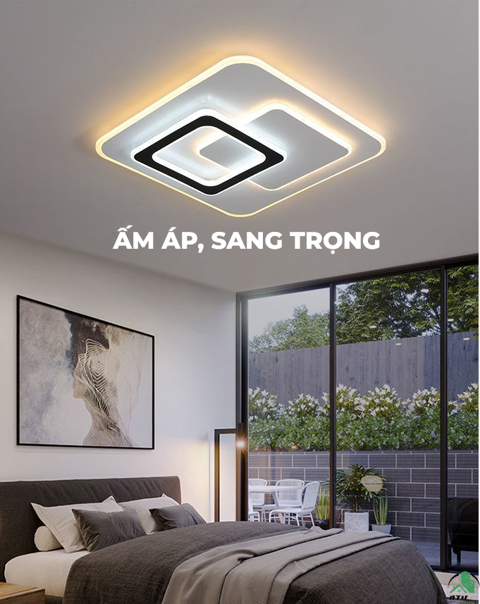 Đèn led ốp trần trang trí phòng khách, phòng ngủ sang trọng, đền có thể điều chỉnh 3 mức độ sáng bằng điều khiển từ xa