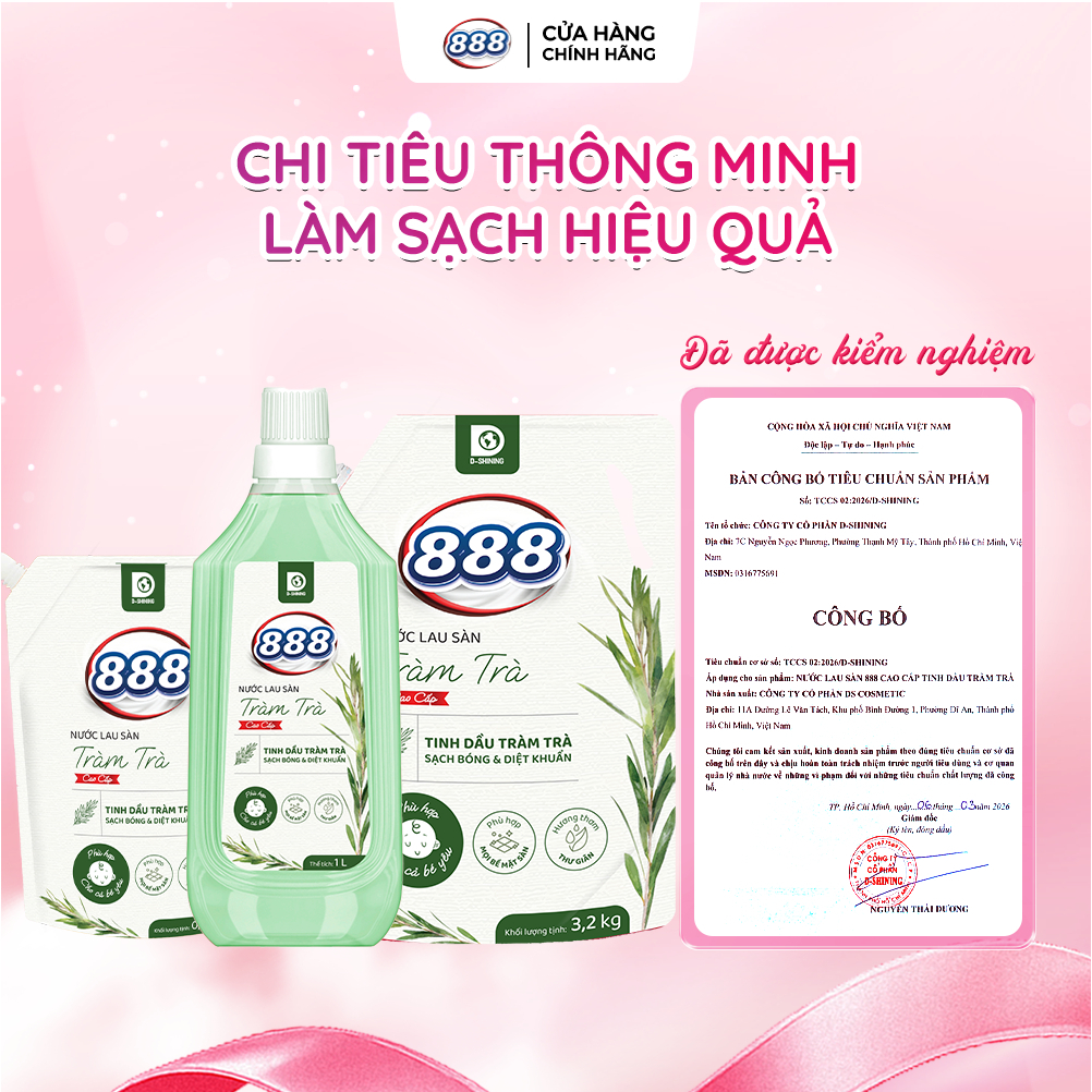 Combo 2 Chai Nước Lau Sàn 888 Tinh dầu Tràm Trà Sạch Khuẩn Và Lành Tính 1L/Chai