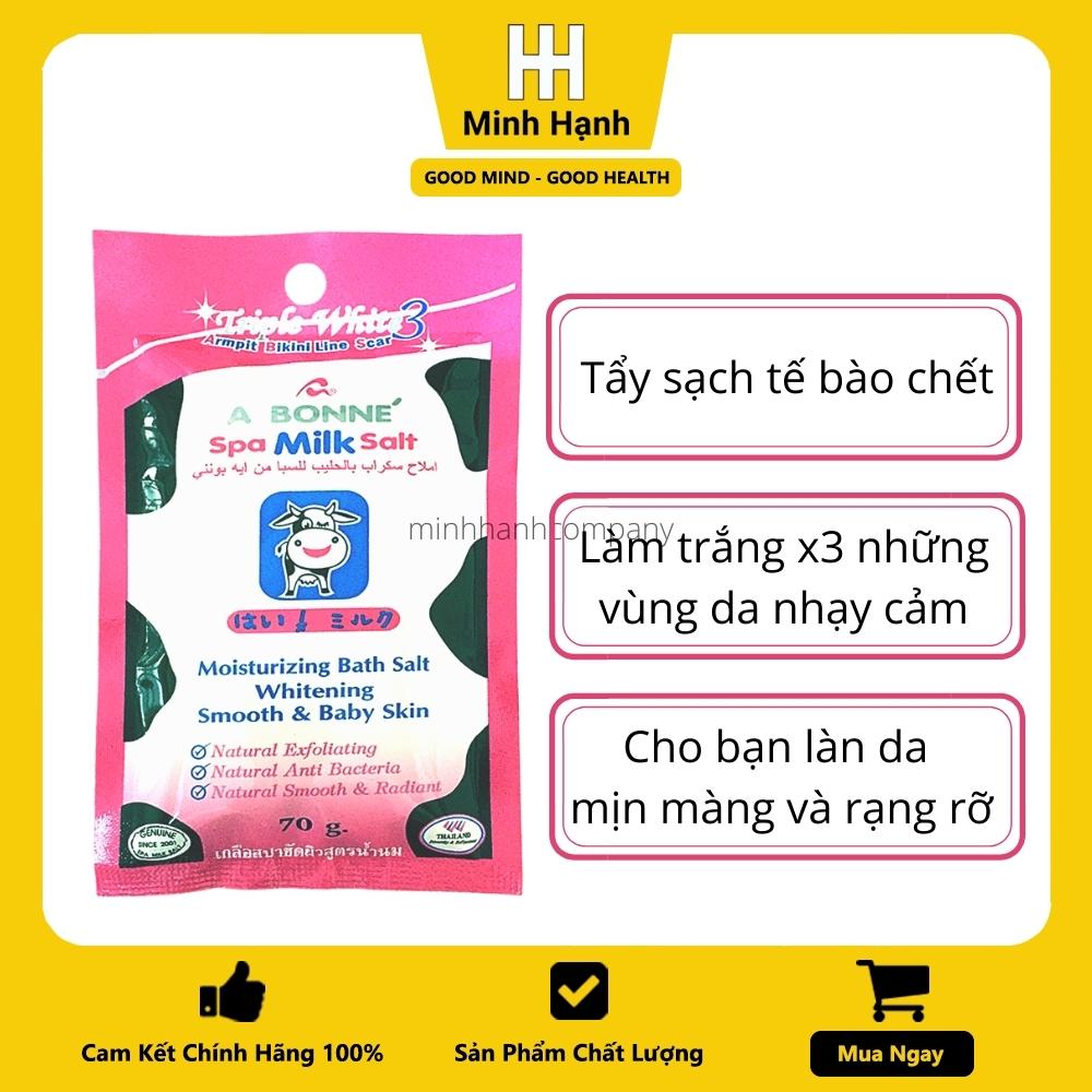 Muối Tắm Sữa Bò Tẩy Tế Bào Chết A Bonne Spa Milk Salt Hạt Mịn Thơm Mùi Sữa, Giúp Làm Sạch Và Làn Da Mịn Màng Nhập Khẩu Từ Thái Lan 70gram/Gói Nhỏ. Dùng Thử