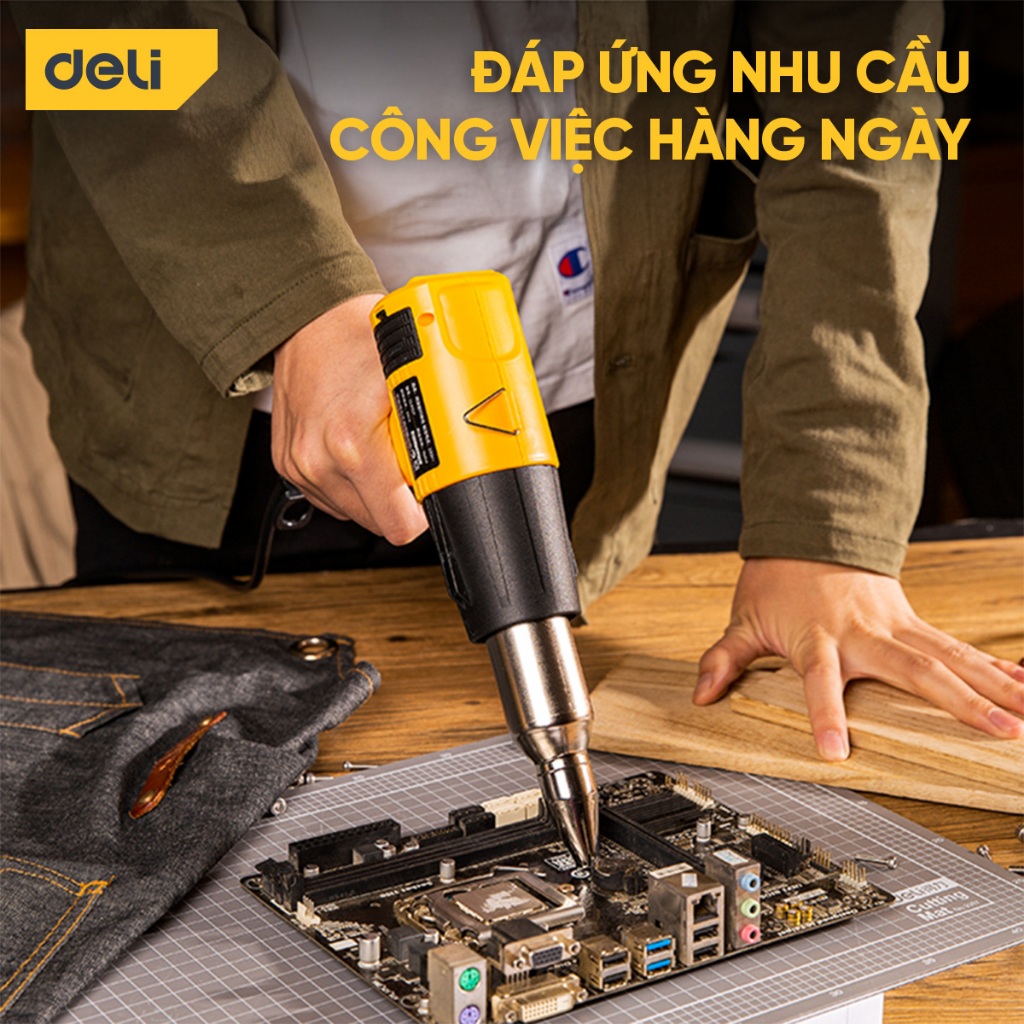 Máy khò nhiệt Deli Súng Khò Hàn Nhựa Màng Co Thổi Hơi Nóng Cao Cấp Lên Tới 480 Độ
