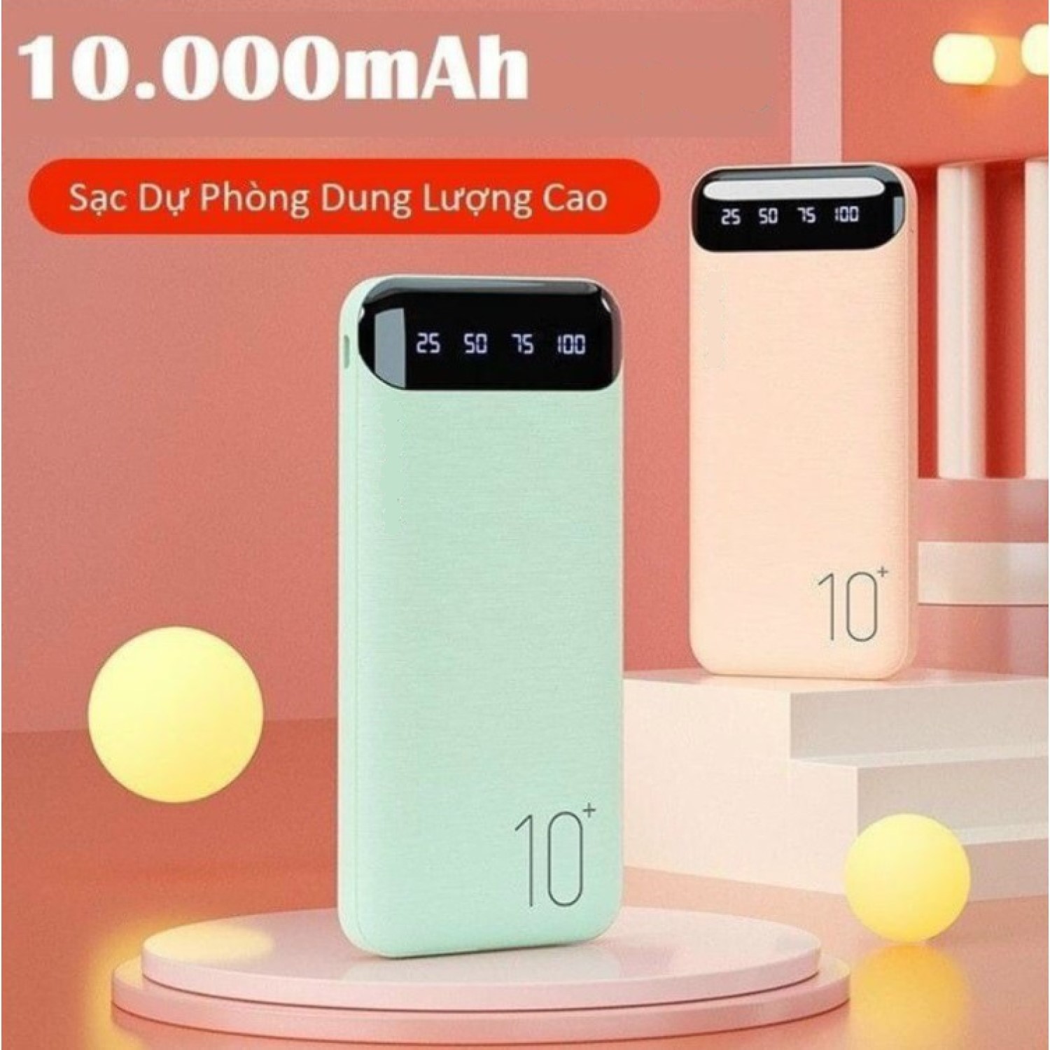 Sạc dự phòng 10000mAh WK 161 2 cổng, màn hình led, sạc nhanh 2.1A