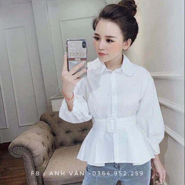 ÁO SƠ MI CỔ SEN KÈM ĐAI - SƠ MI TRẮNG