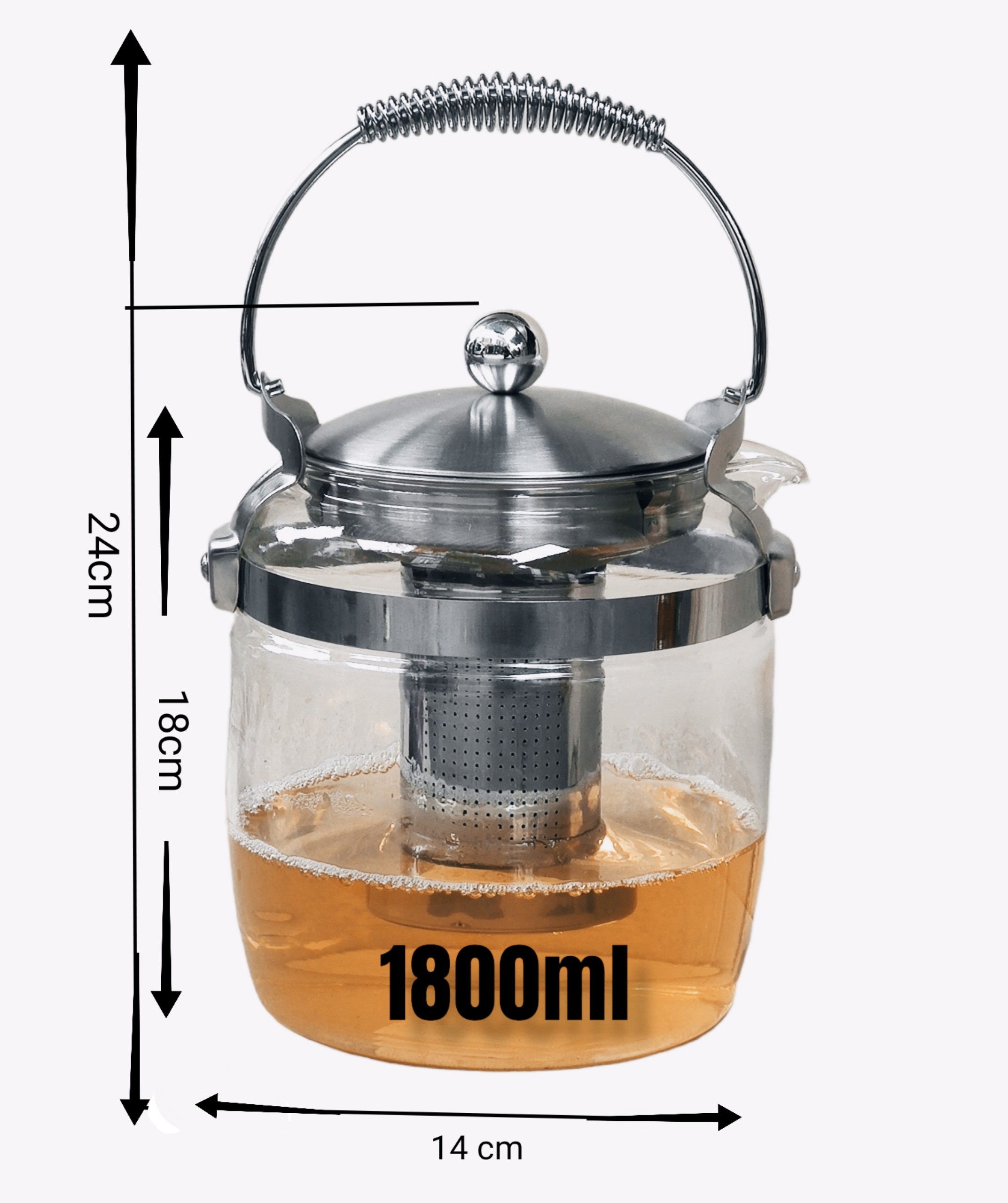 BÌNH TRÀ ẤM PHA TRÀ THỦY TINH CHỊU NHIỆT QUAI SÁCH LÕI LỌC INOX 304 - 1800ML