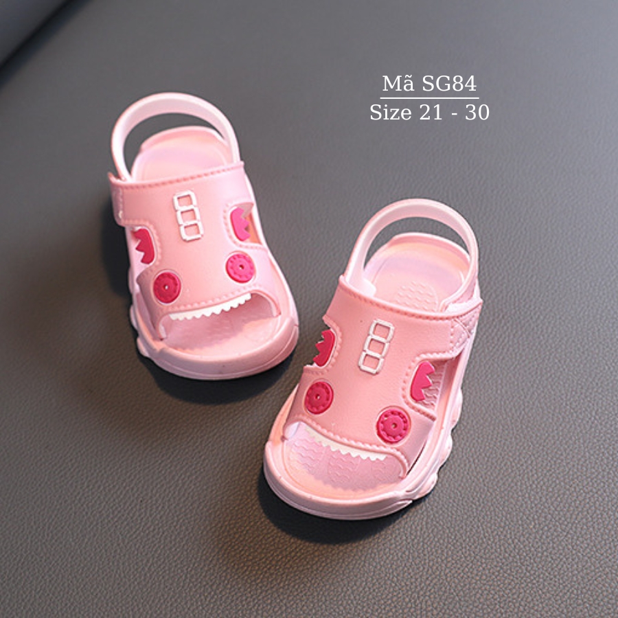 Dép sandal bé gái quai hậu răng cá mập NHÍM SHOP SG84 màu hồng mũi cao nhựa dẻo êm đi học đi biển cho trẻ em 2 3 4 tuổi Form rộng