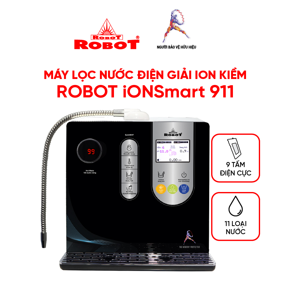 Máy Lọc Nước Điện Giải Nóng Thông Minh ROBOT IonSmart 911 Nóng Thông Minh Tạo 11 Loại Nước Điện Giải - Hàng Chính Hãng