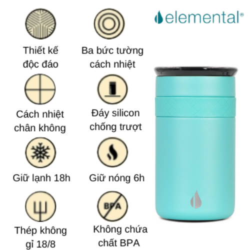 LY GIỮ NHIỆT ELEMENTAL MÀU XANH LAM , ĐẠT CHUẨN FDA HOA KỲ, THÉP 304 KHÔNG GỈ, GIỮ NÓNG LẠNH