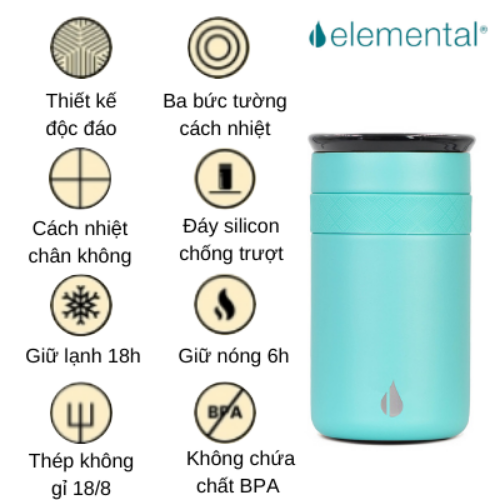 LY GIỮ NHIỆT ELEMENTAL MÀU XANH LAM (360ML), ĐẠT CHUẨN FDA HOA KỲ, THÉP 304 KHÔNG GỈ, GIỮ NÓNG LẠNH