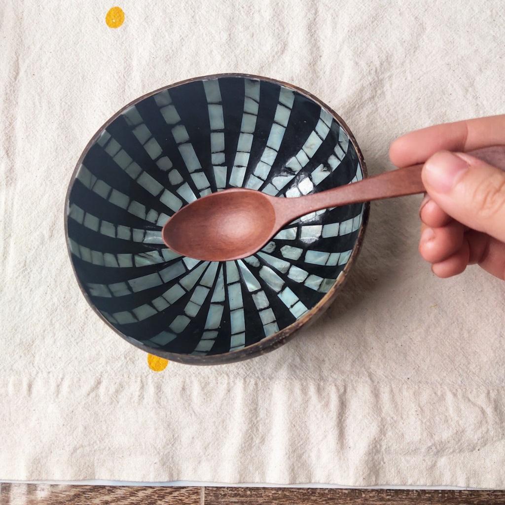 Bát Gáo Dừa Cỡ 13cm Khảm Xà Cừ Trắng, Chén Dừa Thủ Công, Chụp Ảnh Decor