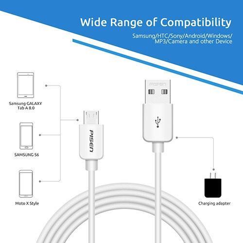 Cáp Pisen Micro USB 2A 800mm (MU01-800)- Hàng chính hãng