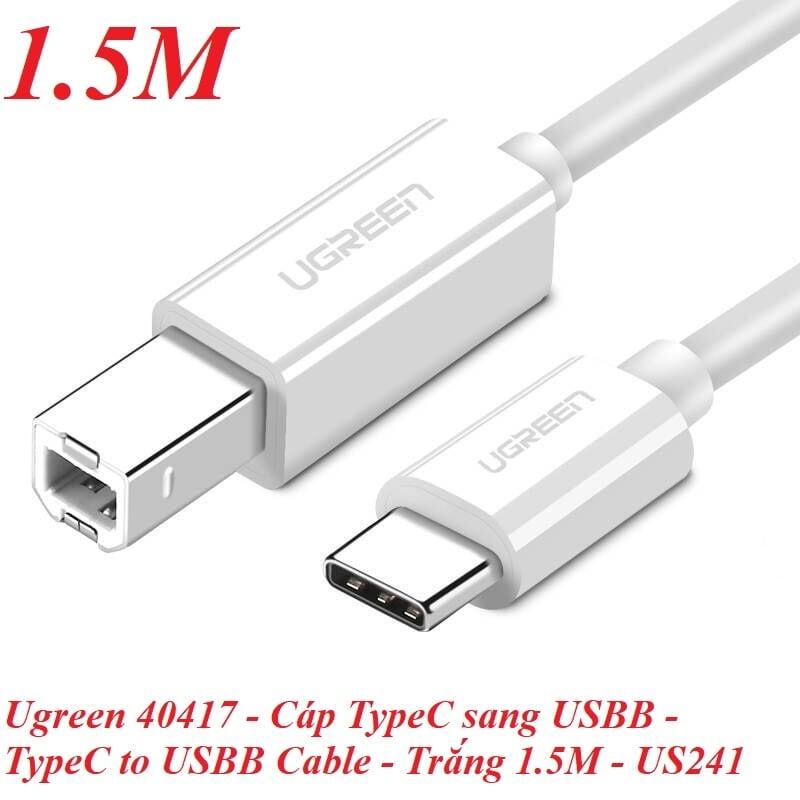 Ugreen UG40417US241TK 1.5M màu trắng Dây USB-C sang cáp máy in - HÀNG CHÍNH HÃNG