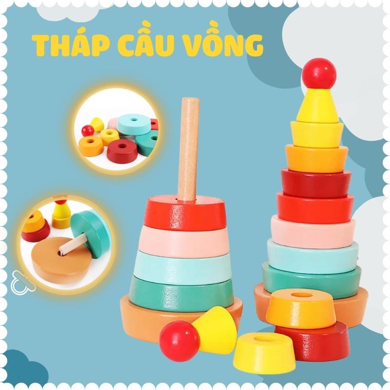 Đồ Chơi Giáo Dục Tháp Xếp Chồng Cầu Vồng Kim Tự Tháp 8 Tầng Cho Bé Nhận Biết Màu Sắc Kích Thước Và Hình Khối