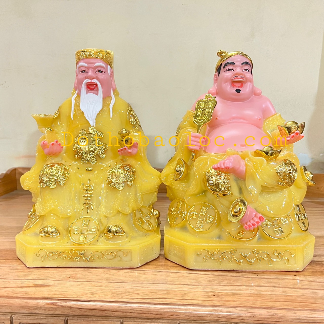 Tượng Thần Tài Thổ Địa bằng đá cao cấp nhập khẩu màu vàng cao 30cm