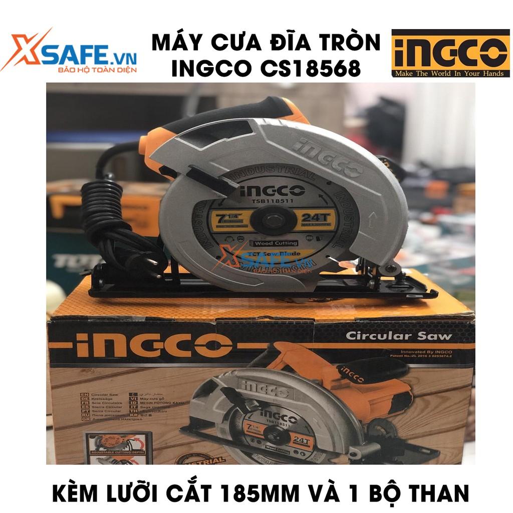 Máy Cưa đĩa tròn INGCO CS18568 kèm theo 1 lưỡi cắt 185mm và 1 bộ than, công suất 1600W, tốc độ không tải 5000rpm