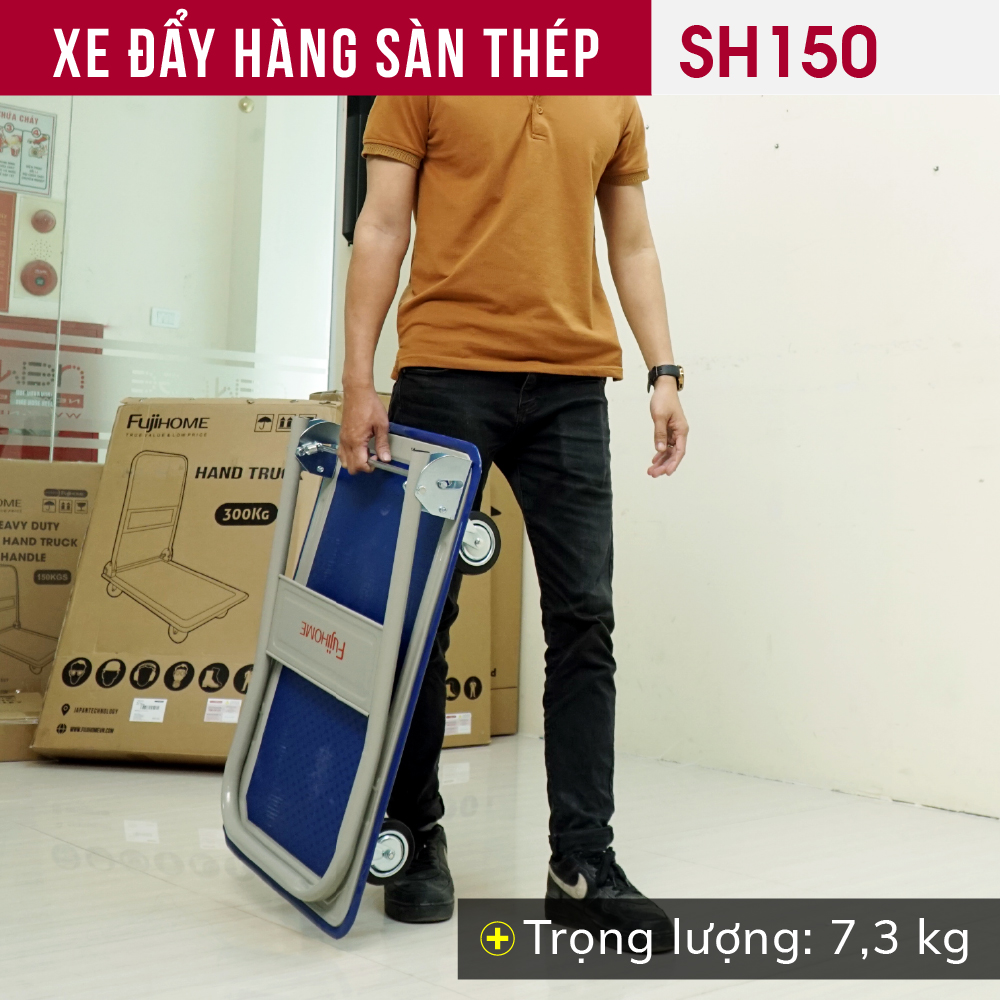 Xe đẩy hàng sàn thép 4 bánh FUJIHOME SH150, tải trọng 100kg - Công nghệ Nhật Bản, xuất xứ chính hãng - Bảo hành 12 tháng