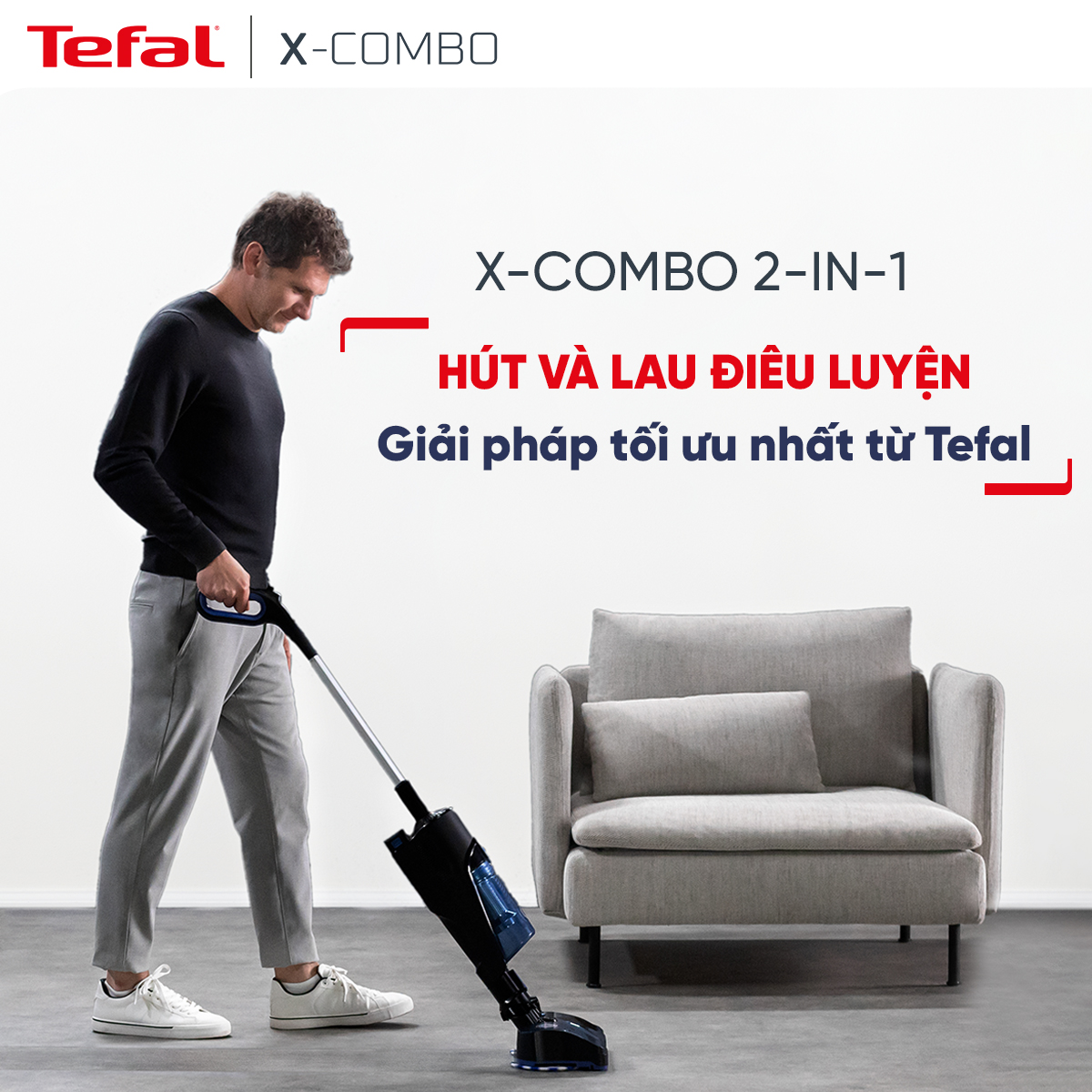 [MỚI RA MẮT] Máy hút bụi &amp; lau sàn không dây Tefal X-Combo GF3039KO - Hàng chính hãng