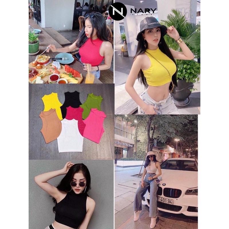 Áo ba lỗ ngược cổ lọ croptop chất thun Thái loại