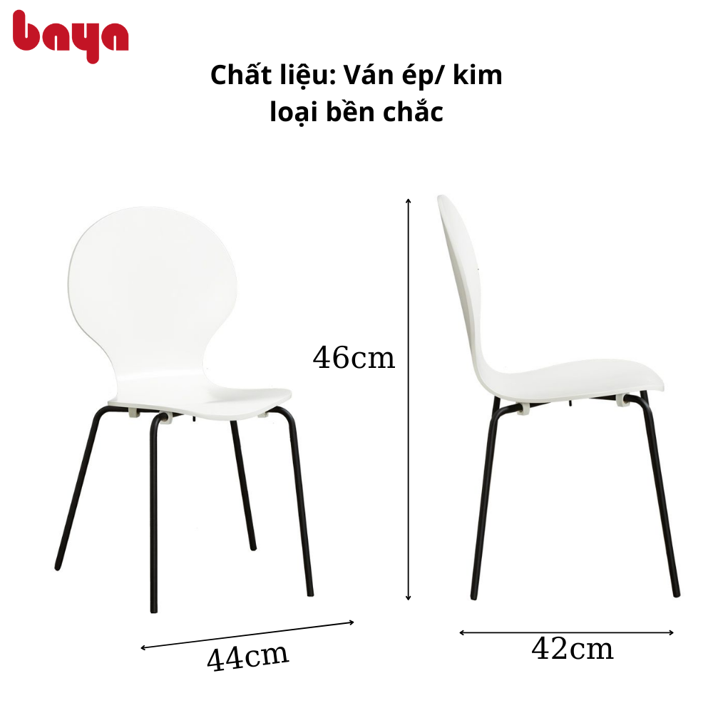 Bộ Bàn Ăn 4 Ghế Màu Trắng BAYA VERONA Khung Kim Loại Bền Chắc, Bề Mặt Gỗ Nhẵn Mịn Dễ Vệ Sinh 6000273