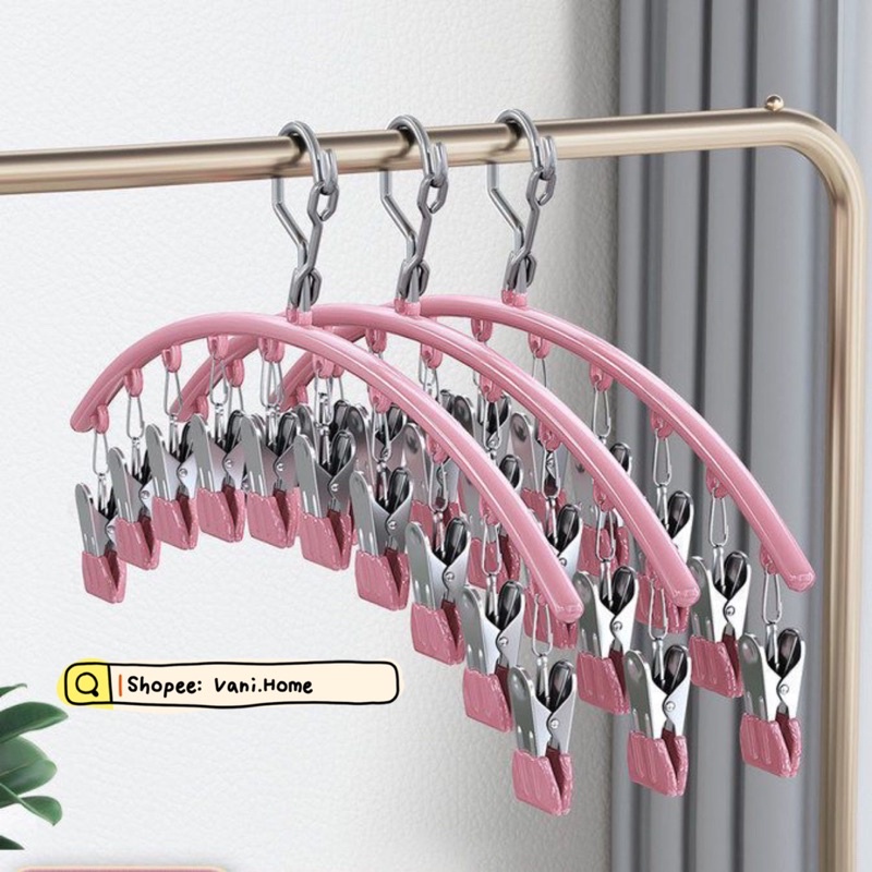 Móc chùm phơi đồ 10 kẹp bằng inox chắc chắn chống gió