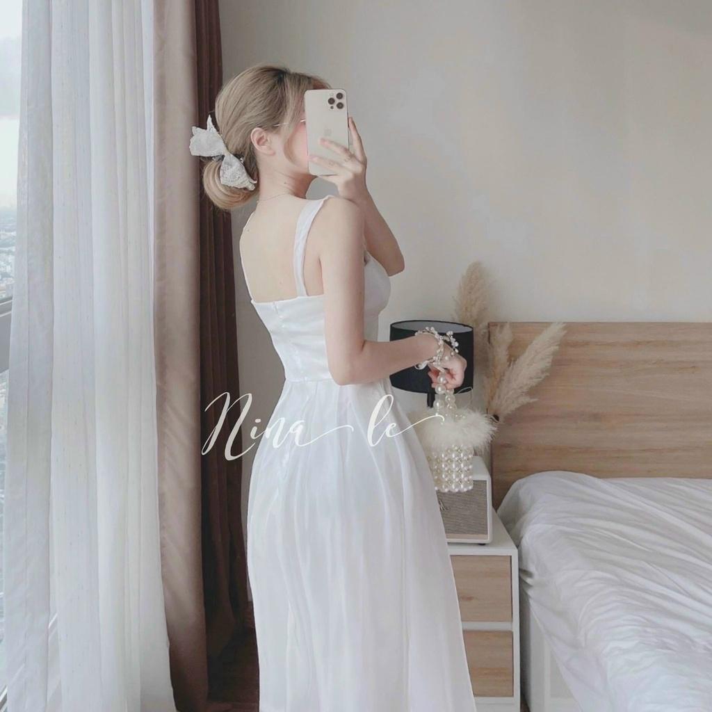 TTL đầm maxi voan trắng 2 dây dáng xòe đi biển dự tiệc tiểu thư dịu dàng mẫu nina lê