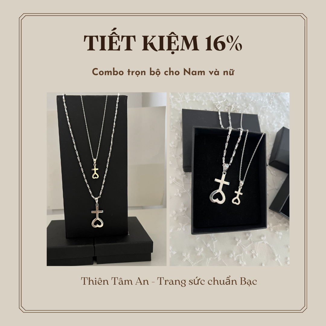 Combo dây chuyền và mặt Thiên Tâm cho nam và nữ chuẩn Bạc 925 mang lại may mắn bình an