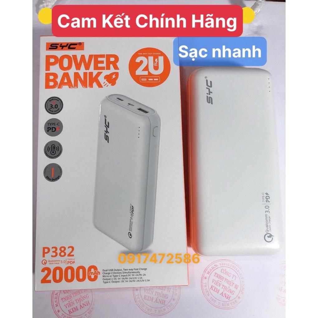 Sạc Dự Phòng SYC P382 dung lượng 20000 mAh (PD 18W, QC3.0) Sạc Nhanh 2 Chiều Type C, Hàng chính hãng