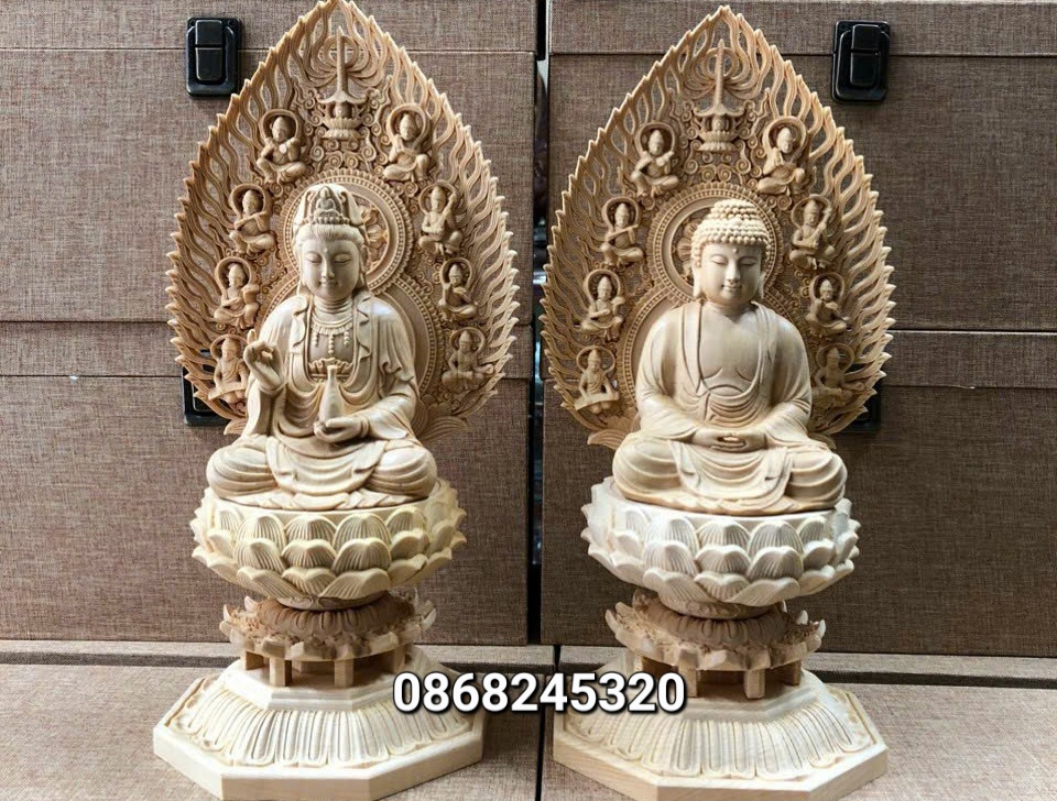 Tượng mẹ phật bà quan âm bồ tát bằng gỗ hoàng dương kt cao 31×13cm