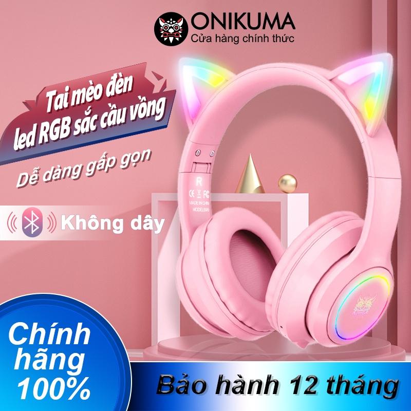 ONIKUMA B90 Tai nghe chụp tai không dây Bluetooth 5.0 tai mèo màu hồng nữ tính dễ thương Đèn RGB