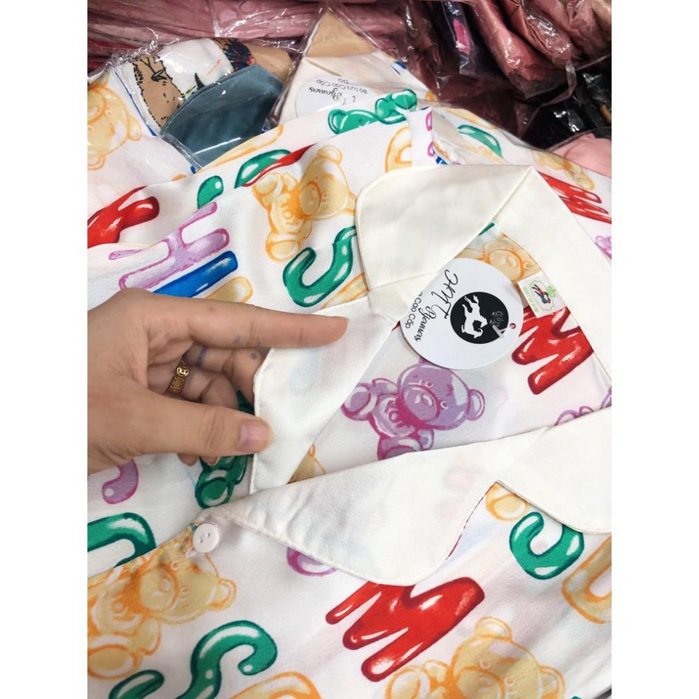 freeship Đồ ngủ nữ pijama dài tay lụa Satin họa tiết chữ siêu đẹp ( Hàng loại đẹp)