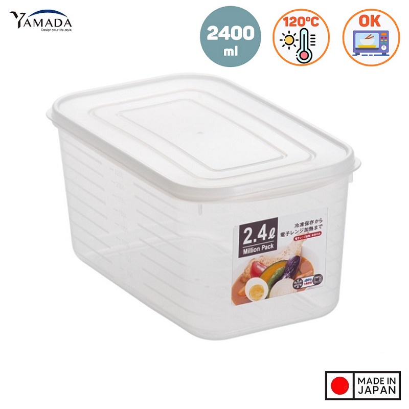 Hộp trữ thức ăn YAMADA bảo quản thực phẩm tủ lạnh, tủ đông chịu nhiệt cao và dùng được trong lò vi ba 2400ml - hàng nhập khẩu chính hãng (MADE IN JAPAN)