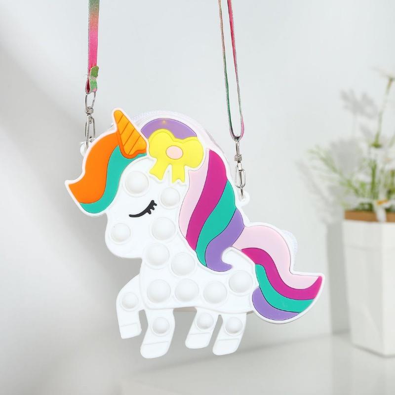 Túi đeo chéo pop it cho bé hình kỳ lân unicorn ngựa pony silicon mềm bóp bong bóng giảm căng thẳng Xu Xu Kids