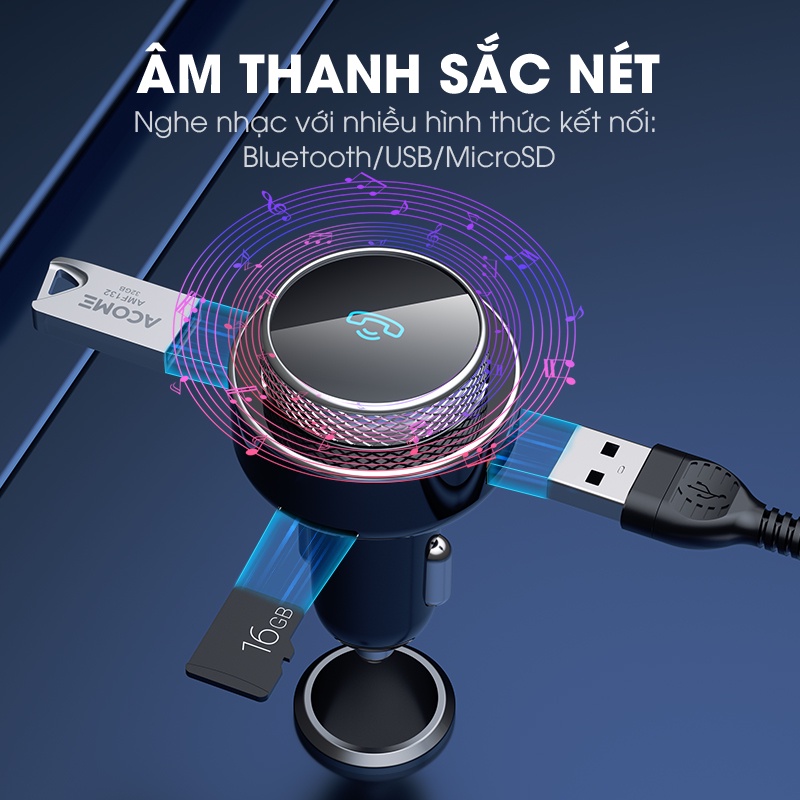 Tẩu Sạc Ô Tô ACOME ACC04 Đa Năng 2 Cổng Sạc Hỗ Trợ Đàm Thoại Bluetooth 5.0 - Hàng Chính Hãng