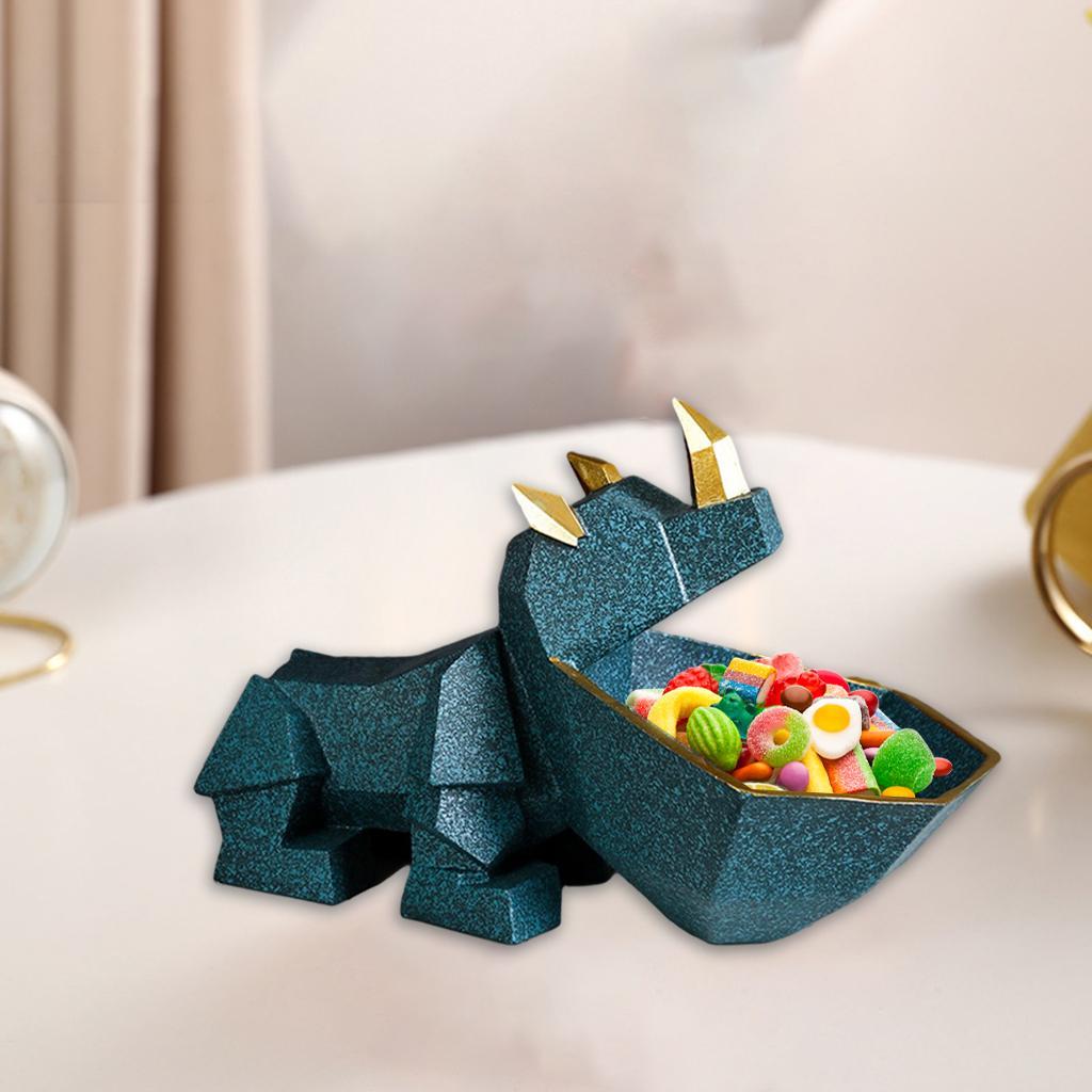 Rhino Figurine Storage Box Statue Decoration Key Container for Desktop