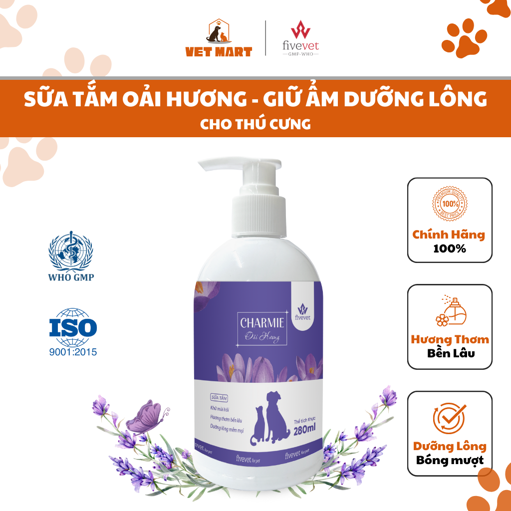 Sữa Tắm Charmie Oải Hương Cho Thú Cưng - Hương Thơm Bền Lâu 280ml_Fivevet