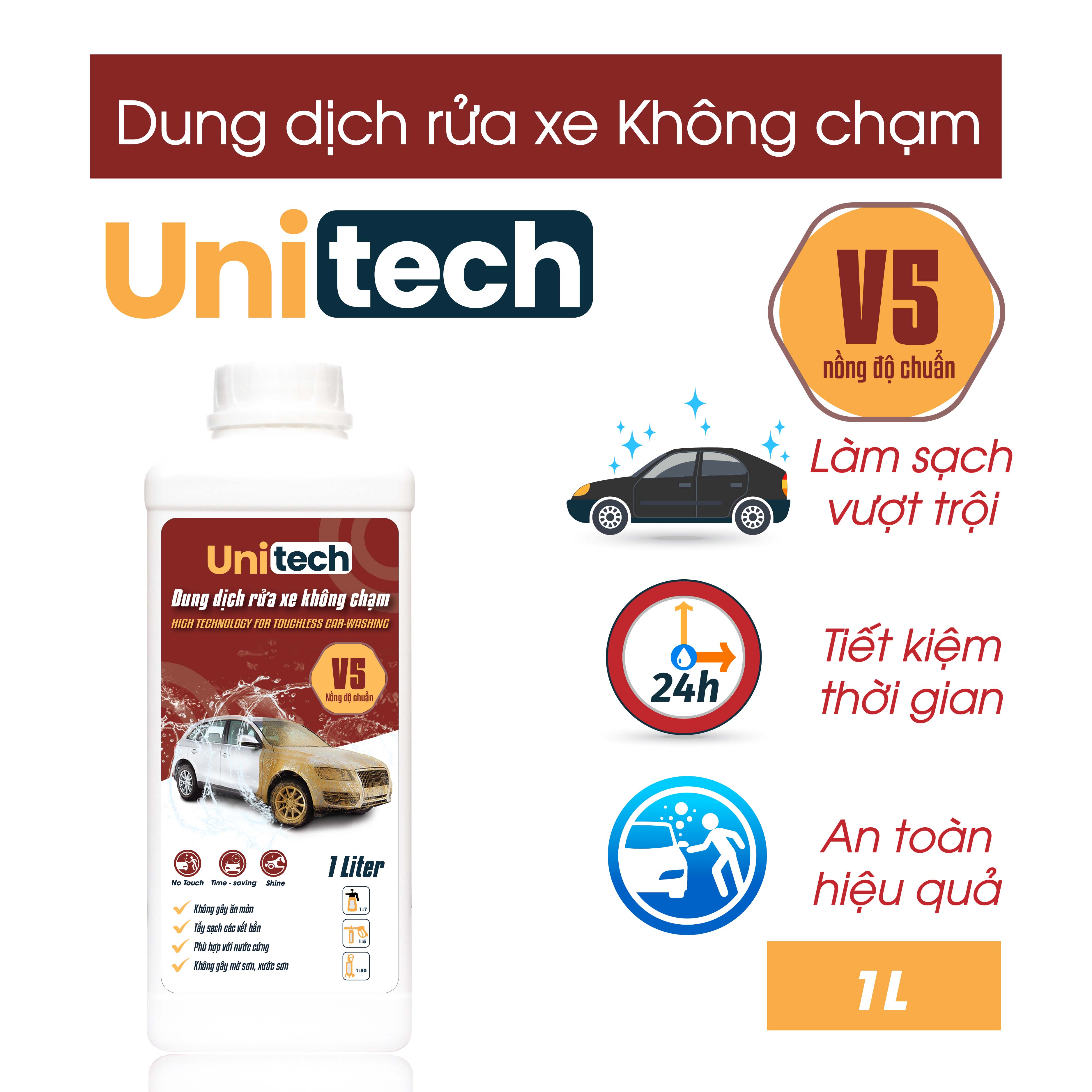 Nước rửa xe không chạm Unitech V5 | Xà phòng rửa xe ô tô, xe máy siêu sạch, bảo vệ màu sơn xe